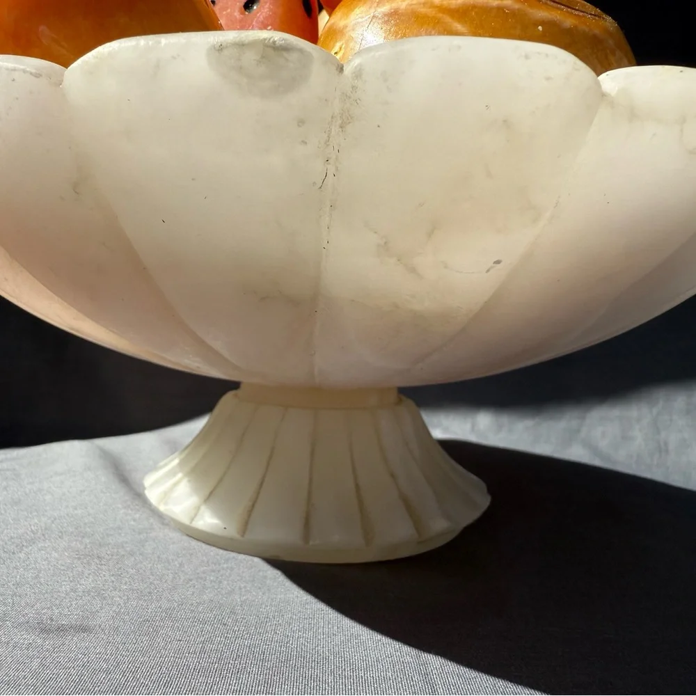 ✨ Vintage Onyx Stone Fruit Bowl | MCM Hand-Carved Alabaster Fruit Display ✨ - Picture 13 of 13